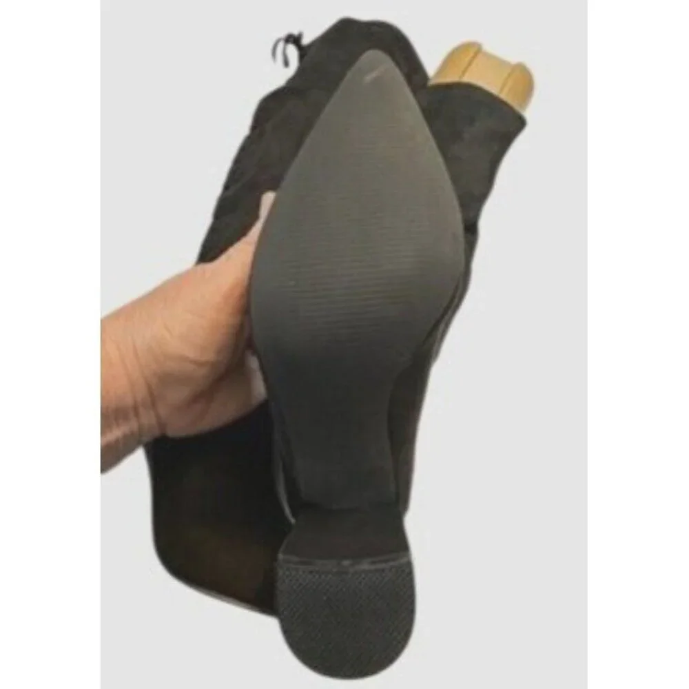 Black Over-The-Knee Suede Boots Women Size 5.5 Lace-Up Fashion 3.5 In Heels NEW